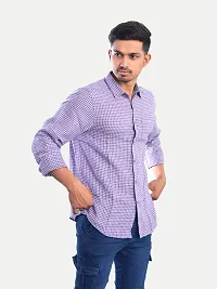 Rad prix Men Violet Gingham Checkered Cotton Casual Shirt-thumb2