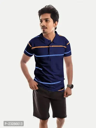 Rad prix Men Dark Blue Contrast Tipping Slim Fit Polo T-Shirt