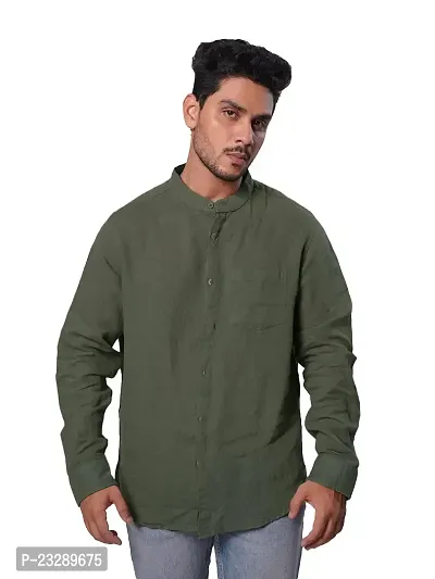 Rad prix Men's Formal Plain Regular Fit Linen Full Sleeves Shirt (Size-S, Olive)
