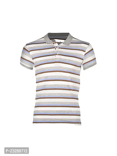 Mens Grey Fashion Striped Cotton Polo T-Shirt