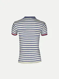 Mens Light Blue Fashion Striped Cotton Polo T-Shirt-thumb3