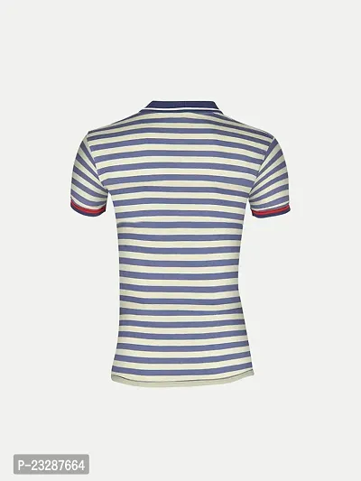 Mens Light Blue Fashion Striped Cotton Polo T-Shirt-thumb4