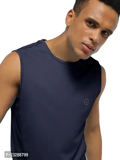 Rad prix Men Dark Navy Textured Sleeveless Sports T-Shirt