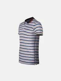 Mens Grey Fashion Striped Cotton Polo T-Shirt-thumb1