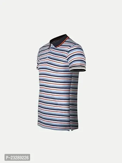 Mens Grey Fashion Striped Cotton Polo T-Shirt-thumb2