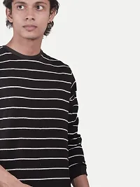 Rad prix Men Black and White Striped Textured Loose Sweatshirt-thumb2