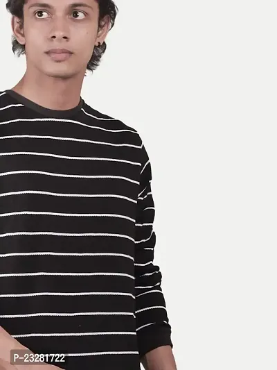 Rad prix Men Black and White Striped Textured Loose Sweatshirt-thumb3