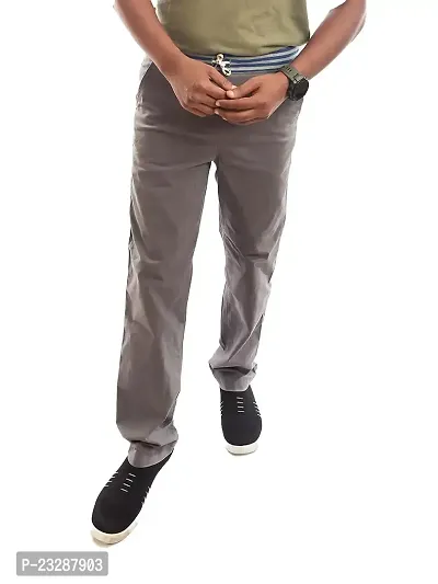 Rad prix Men Solid Grey Twill Trouser with Elastic Waist Band-thumb0