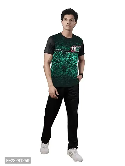 Men Black Graphic Printed and Textured Polyester T-Shirt