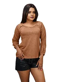 Womens Garment dye knit  Brown Cotton Polo  tops-thumb2