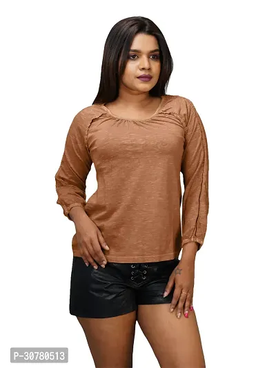 Womens Garment dye knit  Brown Cotton Polo  tops-thumb3