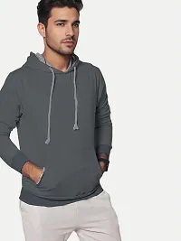 Rad prix Men Solid Grey Cotton Sweatshirt with Hoodie-thumb2