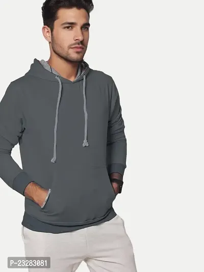 Rad prix Men Solid Grey Cotton Sweatshirt with Hoodie-thumb3