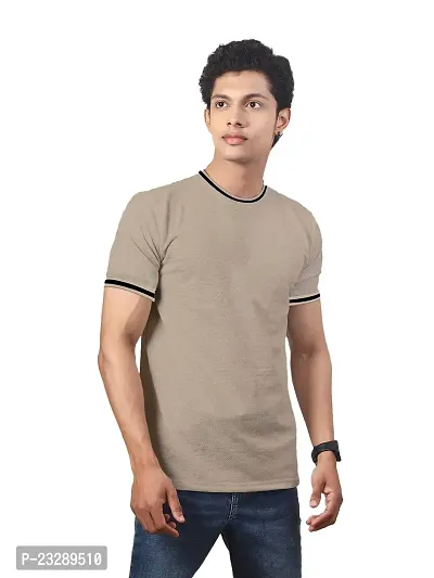 Rad prix Men Beige Round Neck Tee with Sleeve Print