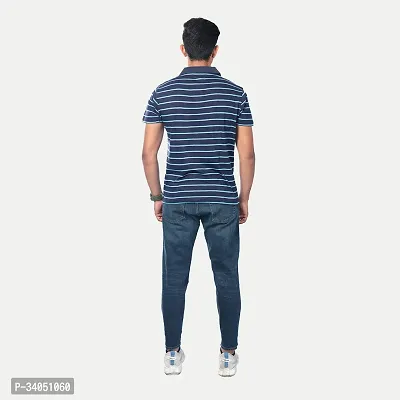 Stylish Blue Striped Cotton Polos For Men-thumb4