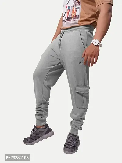 Rad prix Men Cool Light Grey Cotton Textured Cargo Joggers-thumb2