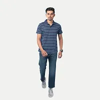 Stylish Blue Striped Cotton Polos For Men-thumb1