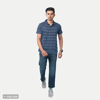 Stylish Blue Striped Cotton Polos For Men-thumb2