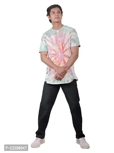 Rad prix Men Pink Tie and Dye Cotton Crew Neck T-Shirt-thumb0