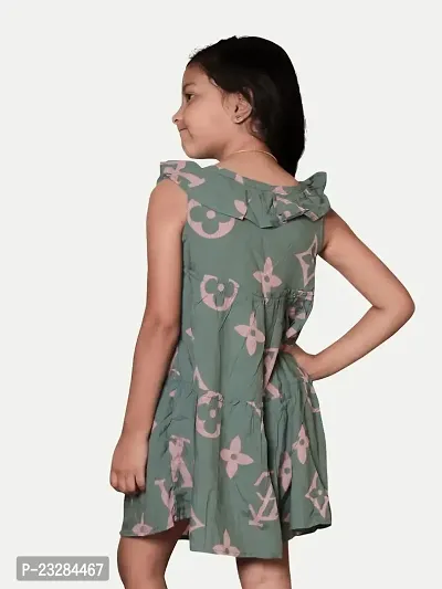 Rad prix Teen Girls Sage-Green Printed Summer Dress-thumb4