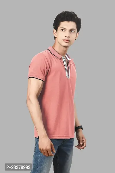 Rad prix Men pink Cotton Contrast Tipping Polo T-shirt-thumb2