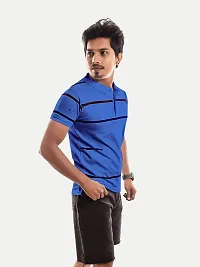 Rad prix Men Blue Contrast Tipping Slim Fit Polo T-Shirt-thumb1