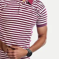 Mens Purple Fashion Striped Cotton Polo T-Shirt-thumb2