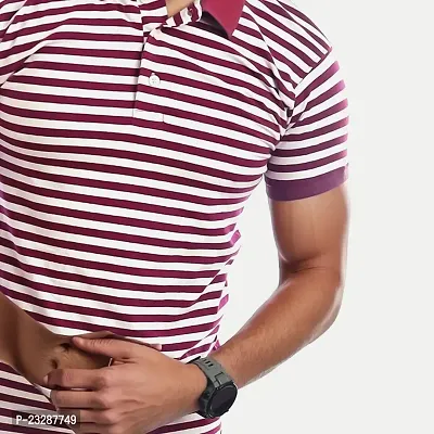Mens Purple Fashion Striped Cotton Polo T-Shirt-thumb3