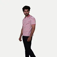 Stylish Pink Striped Cotton Polos For Men-thumb1