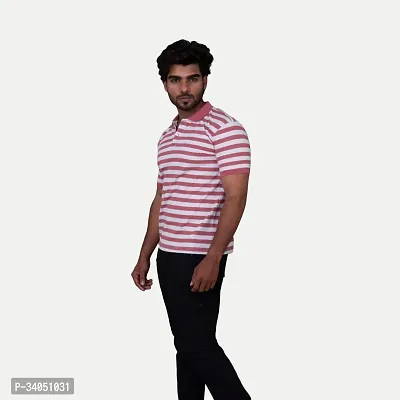 Stylish Pink Striped Cotton Polos For Men-thumb2