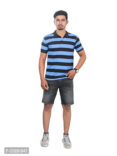 Rad prix Men Blue and Black Thick Stripes Regular fit T-Shirt-thumb0