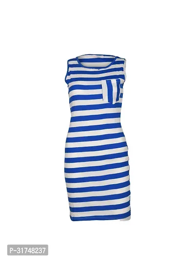 Women Royal Blue Stripe Knitted rib Sleeveless Dress