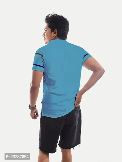 Rad prix Men Light Blue Contrast Tipping Slim Fit Polo T-Shirt-thumb4