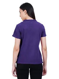 Womens Garment dye knit Purple Polo T-shirts-thumb1