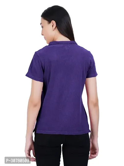 Womens Garment dye knit Purple Polo T-shirts-thumb2