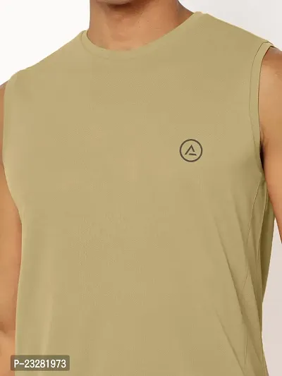 Rad prix Men Beige Solid Sleeveless Sports T-Shirt-thumb4