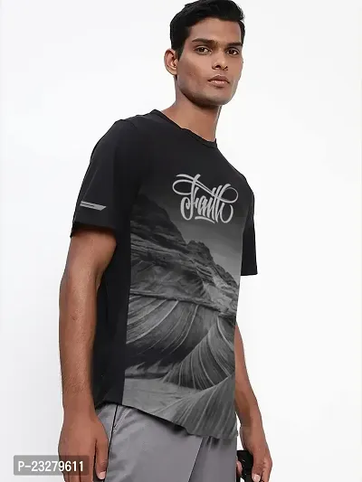 Men Black Graphic Printed and Textured Polyester T-Shirt-thumb2