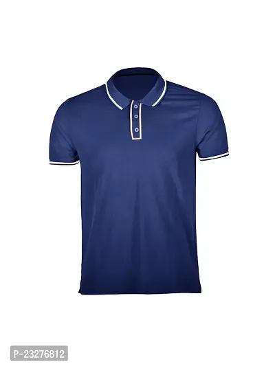 Rad prix Men Navy Blue Cotton Contrast Tipping Polo T-Shirt-thumb0