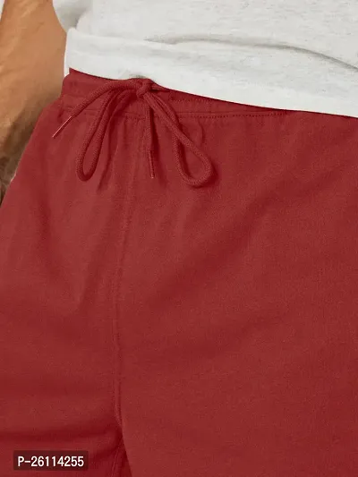 Mens Red Solid Knitted Casual Shorts-thumb2