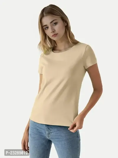 Rad prix Women Beige Solid Half Sleeve T-Shirt