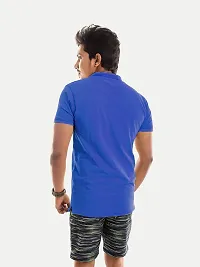 Rad prix Men Blue Contrast Print Slim Fit Polo T-Shirt-thumb3