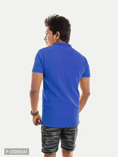 Rad prix Men Blue Contrast Print Slim Fit Polo T-Shirt-thumb4