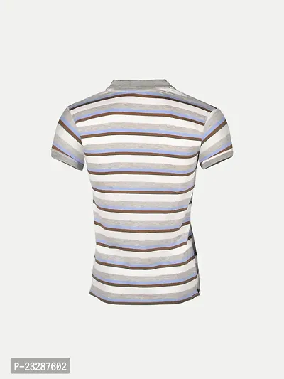 Mens Grey Fashion Striped Cotton Polo T-Shirt-thumb4