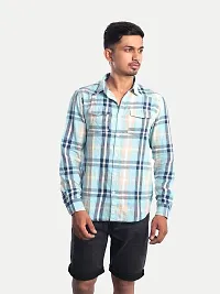 Rad prix Men Light Blue Checkered Casual Cotton Shirt-thumb2