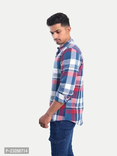 Rad prix Men Blue Checkered Casual Cotton Shirt-thumb2