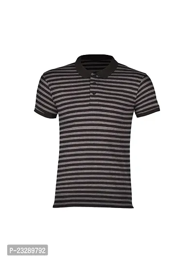 Mens Black Fashion Striped Cotton Polo T-Shirt