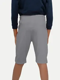 Boys Grey Melange Printed Shorts-thumb3