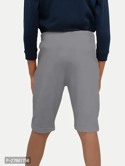 Boys Grey Melange Printed Shorts-thumb4