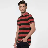 Stylish Red Striped Cotton Polos For Men-thumb1