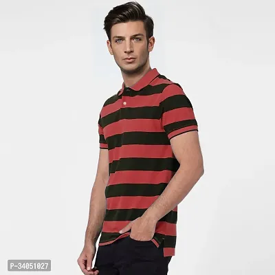 Stylish Red Striped Cotton Polos For Men-thumb2